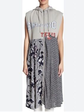 NWT Free People Dress me up Gray Hooded Patchwork full zip midi dress S